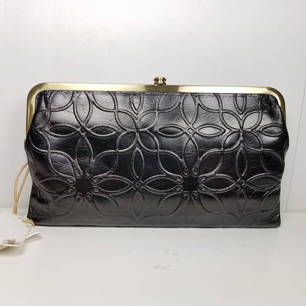 HOBO Lauren Wallet Floral Embossed Black Leather